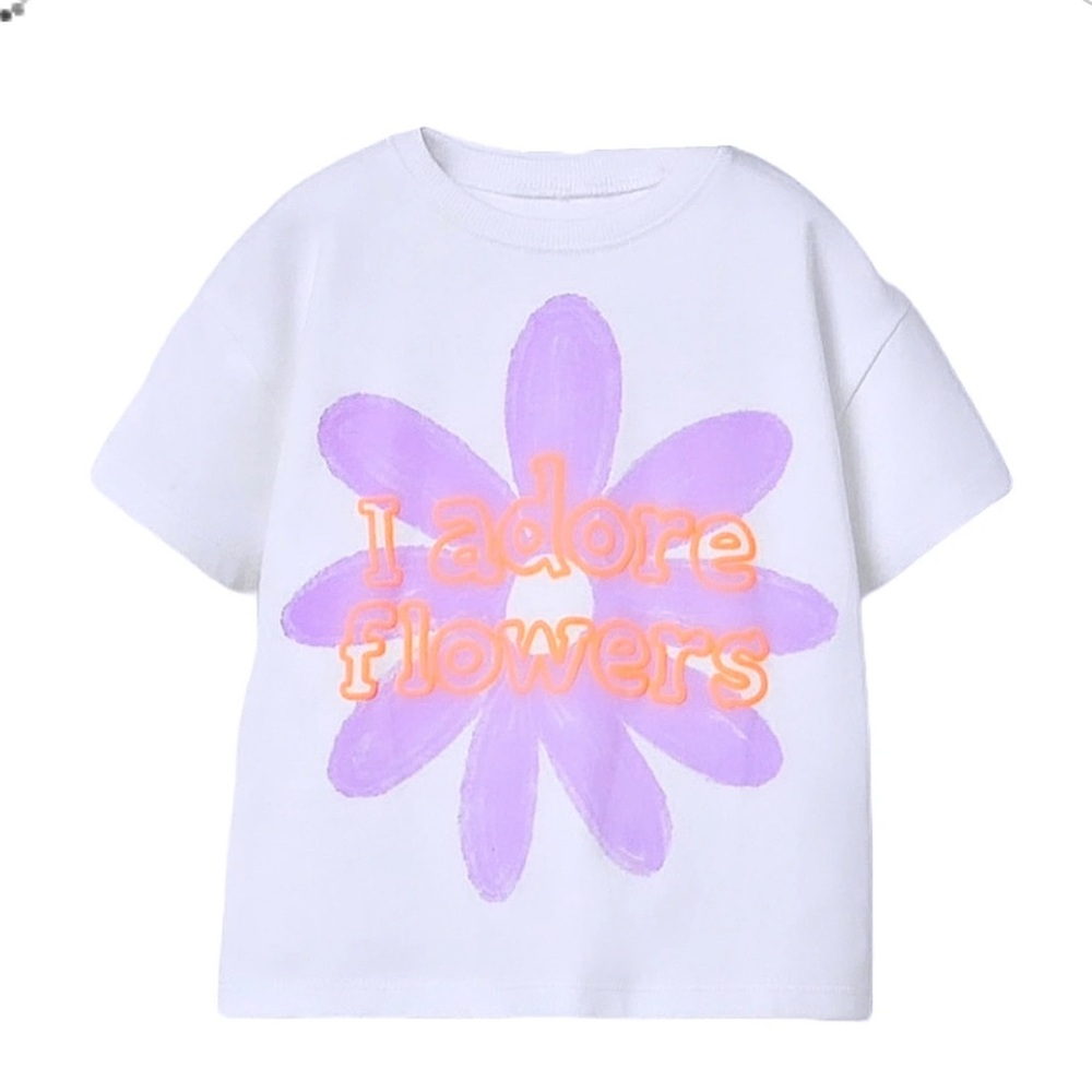 NWT Zara I adore flowers White T-Shirt with Purple Flower Design
